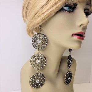 Dramatic Chandelier Earrings Chunky Long Medallion Drop Earrings
